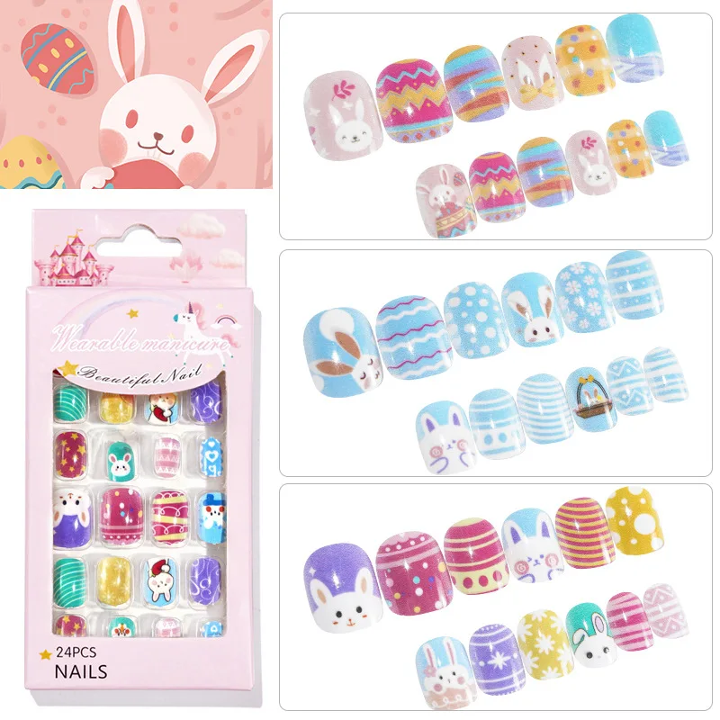 24 pcs Kids Press on Nails Cute Design Artificial Fingernails Customize Packaging