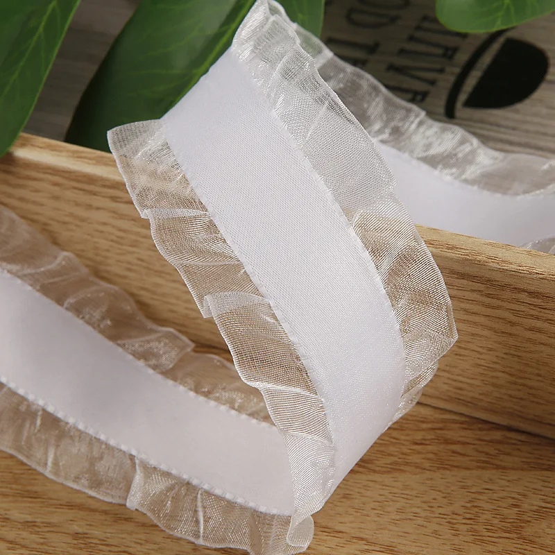 Wholesale High Quality Double Ruffle Organza Edge Satin Ribbon Fancy Personalised Ribbons For Headwear Bows