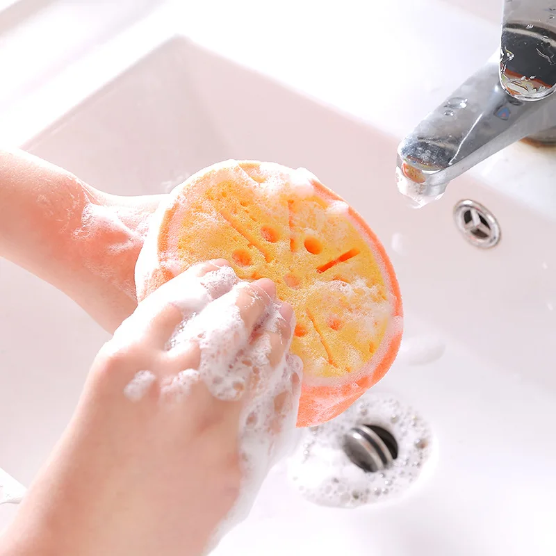 Cute fruit model thick sponge cleaning cloth stain removal dishcloth high density sponge wipe dish towel