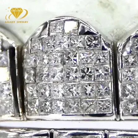 Princess Cut Vvs Moissanite Diamond Grillz 925 Silver Iced Out Teeth Grills Hiphop Invisible Setting Moissanite Custom Grillz