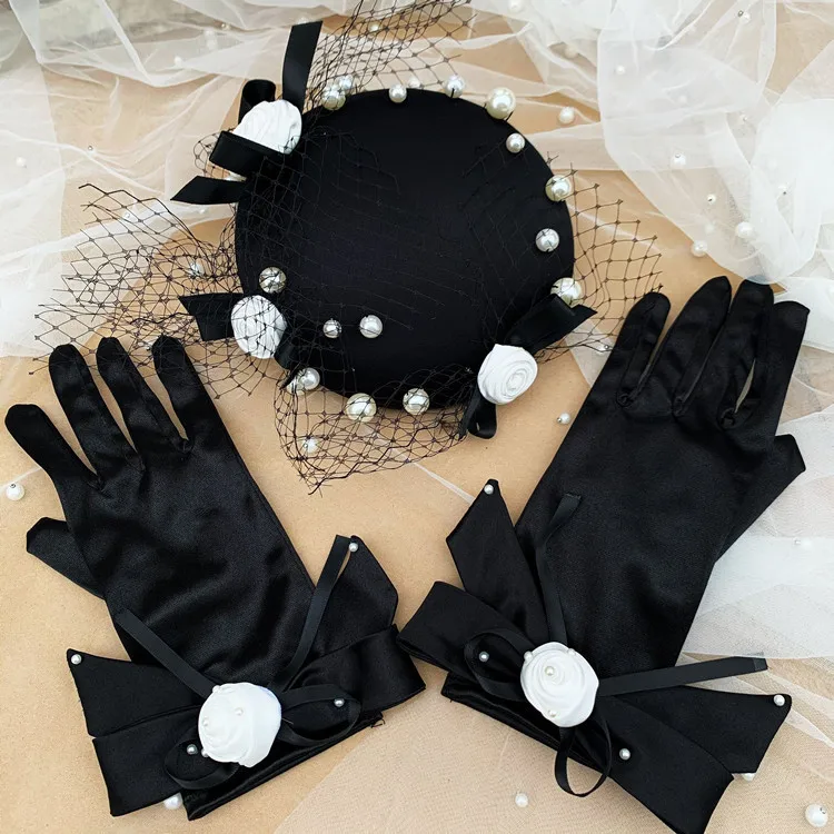New French Style Elegant Fancy Wedding Bride Photo Headdress Hanfu Cheongsam Retro Ladies Black Mesh Small Formaler Hat Women