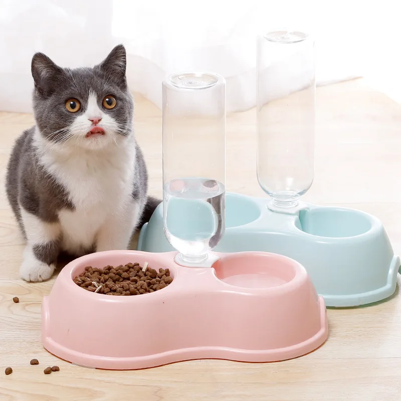 Pet drinker Feeder Cat water bowl Double bowl Plastic automatic drinking bottle Dog bowl