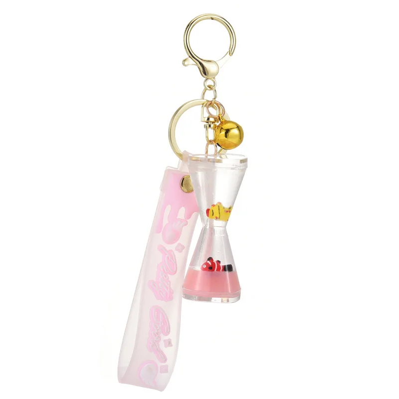 Wholesale quicksand liquid keychain with ocean doll hourglass key chain into oil funnel floating bottle gift pendant