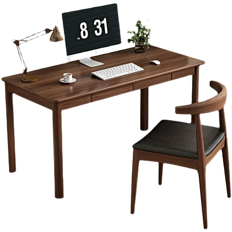 Walnut desk light luxury solid wood desk Modern study furniture set combination domestic Chinese computer table