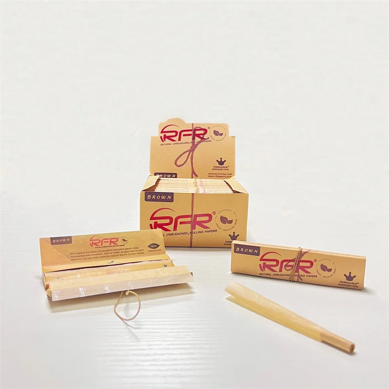 RFR Classic King Size Slim Unbleached Brown Cigarette Smoking Rolling Papers 32 Leaves with Tips and Closing Rope