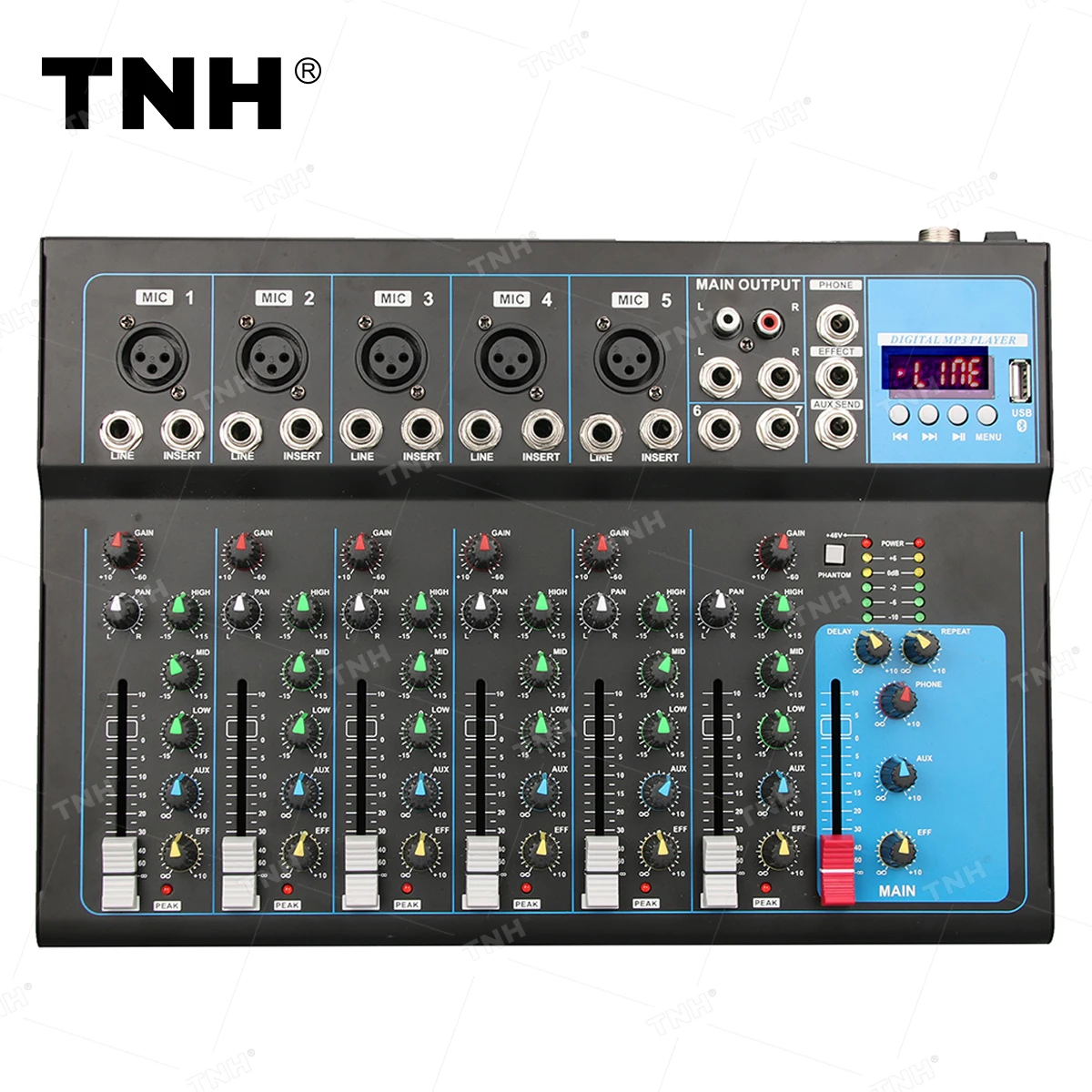 F7 Professional 7 Channel Mixing Console DJ Controller Audio Console Mixer for Built-in 99 DSP Effect DJ Mixing Board