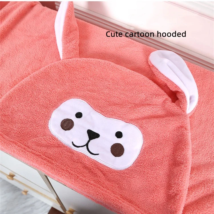 Hot Coral Fleece Hooded Children Bath Towel Bathrobe Microfiber Absorbent Quick-Drying Shower Towel For Kids
