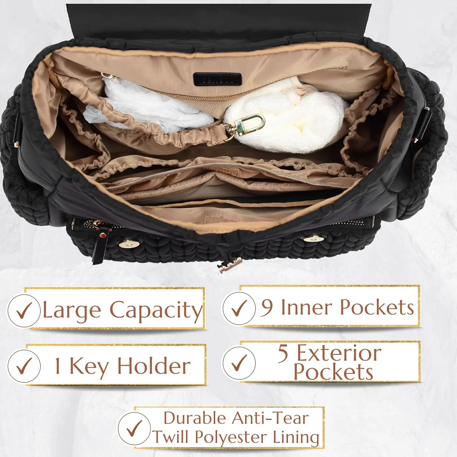 Custom Trendy Large Travel Mommy Diaper Bag Backpack With Changing Pad Stroller Straps