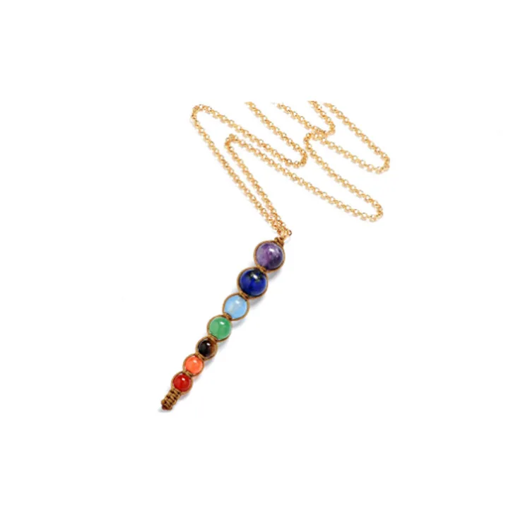 New hot selling Amethyst tiger eye seven color pendulum popular conical pendant necklace