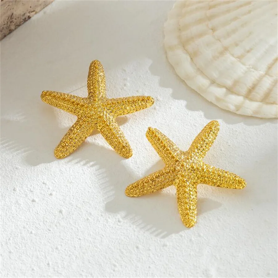 Bohemia Boho Fashion Beach Ear Jewelry Large Gold Statement Big Star Earrings for Women Summer Beach Gold Starfish Stud Earrings