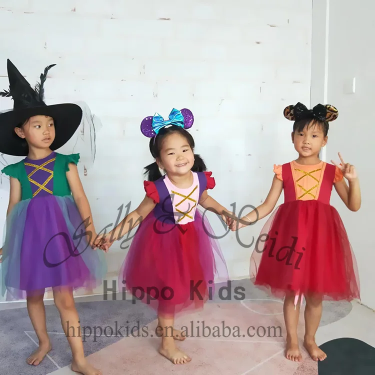New design kids hocus pocus halloween clothing girls tulle dress
