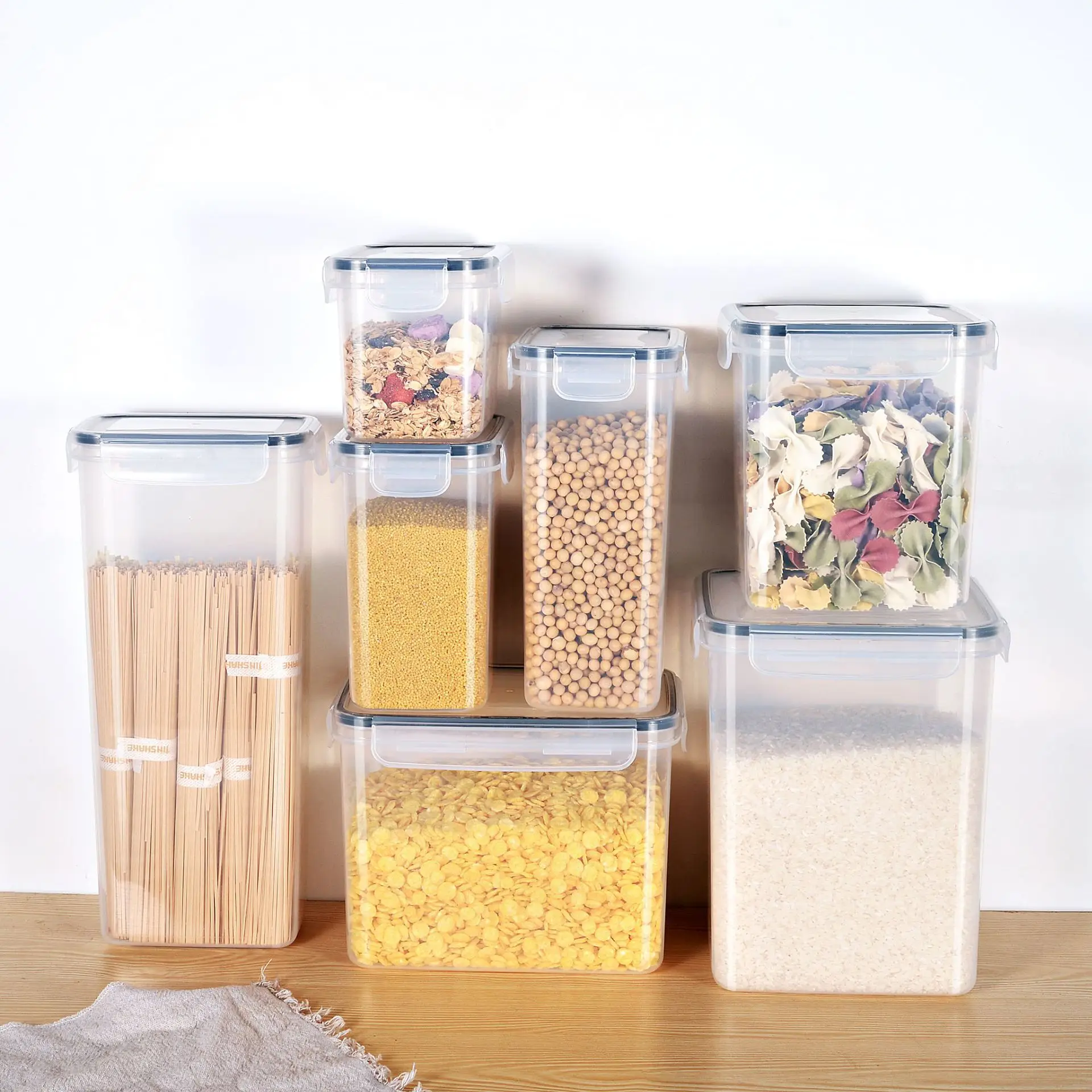 0.52L-8.5L BPA Free ,airtight Grains Lock Food Container Clear Organize Pantry Storage Canisters Kit Cereal Container Set Square