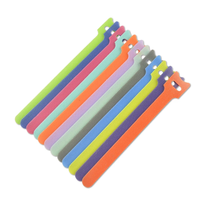 Double Side Colour Cord Organizer Fastener Printed Logo Back Hook And Loop Cable Tie