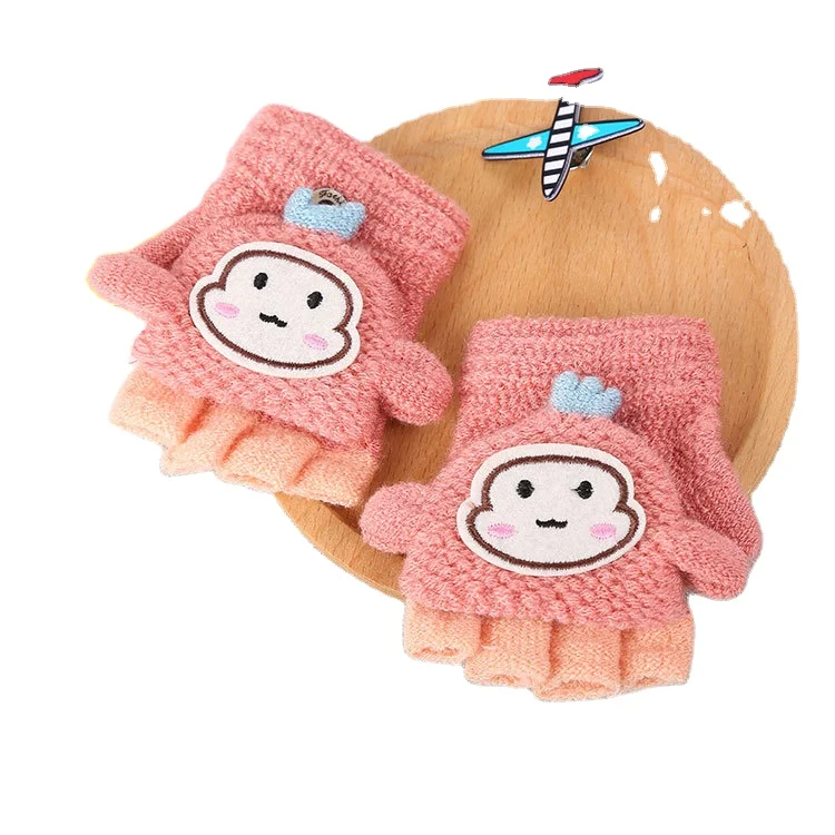 Popular Children Monkey Knitted Fingerless Gloves Mittens Kids Gloves