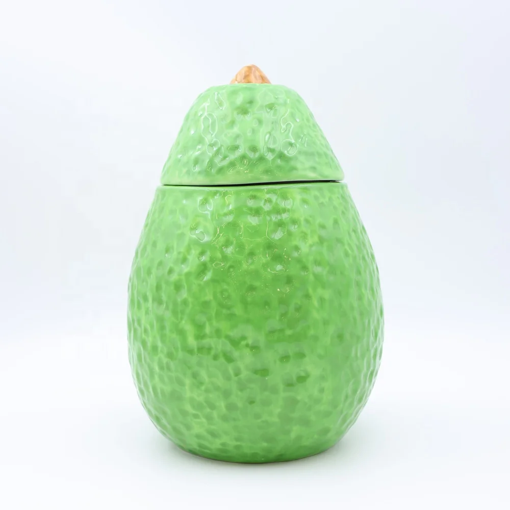 Custom handmade kitchen decorative centrepiece fruit themed green canister jars set ceramic avocado food storage jar with lid