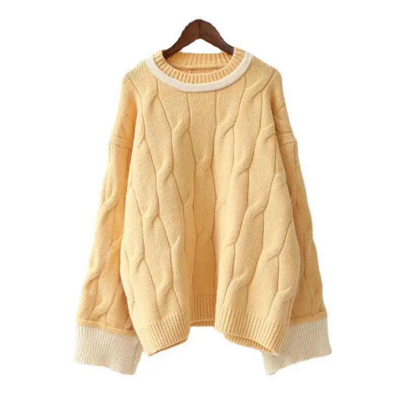 2021 мохеровый Женский вязаный пуловер с круглым вырезом, Повседневные свитера