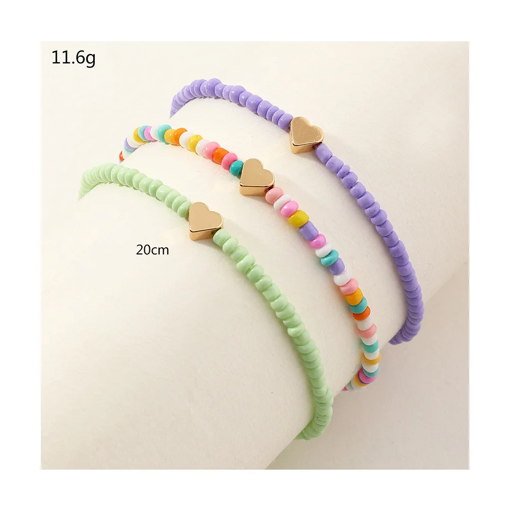 Beach Small Fresh Rice Bead Anklet Set Heart Colorful Bohemian Boho Jewelry Foot