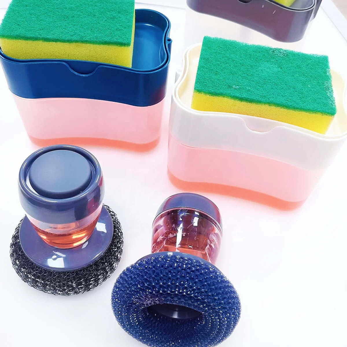 2023 Hot Sales Automatic Kitchen Gadgets Durable Dishwashing Liquid Brush Set with Soap Dispenser for Liquid Soap Dispensers