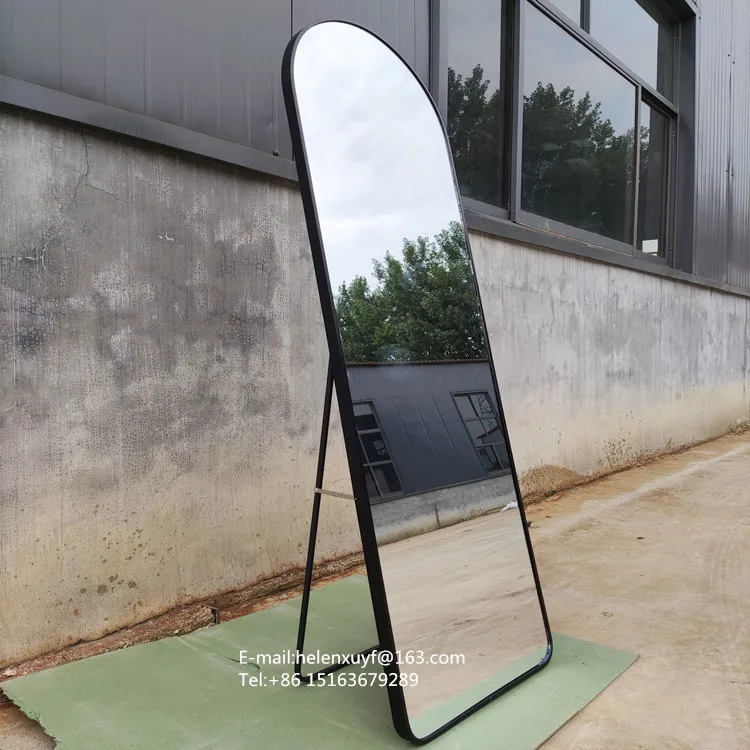 Custom Modern Arch Gold Black Metal frame body Dressing Full length Floor Standing Mirror for sale