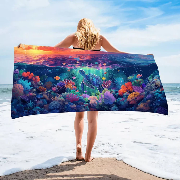 Wholesale Customization Logo Summer New Popular Large Microfiber Beach Towels With Turtle Pattern
