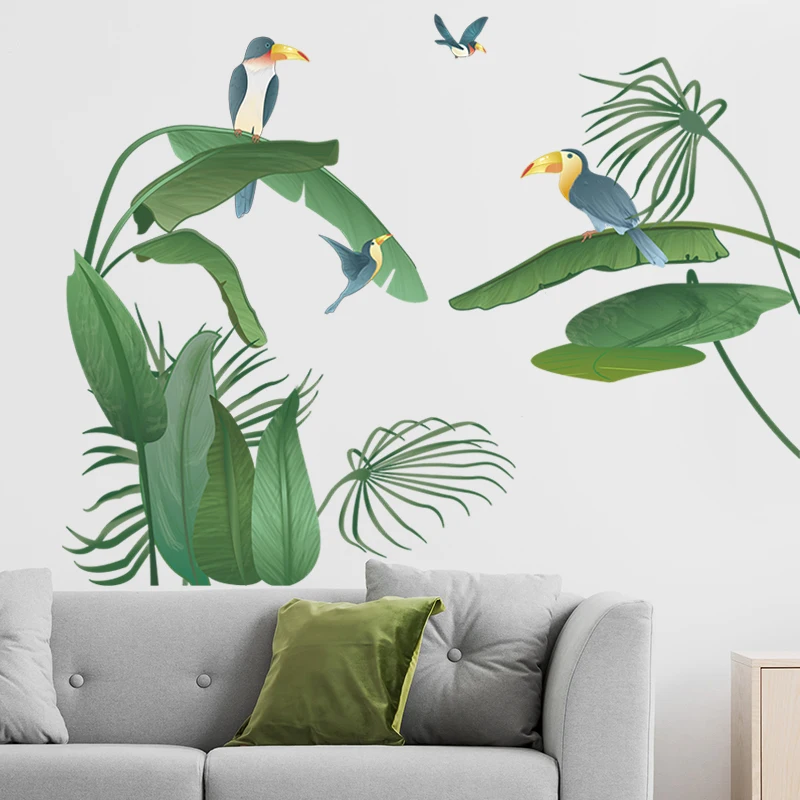 Tropical green plants leaves flowers bedroom living room porch home wall decoration wall stickers self-adhesive