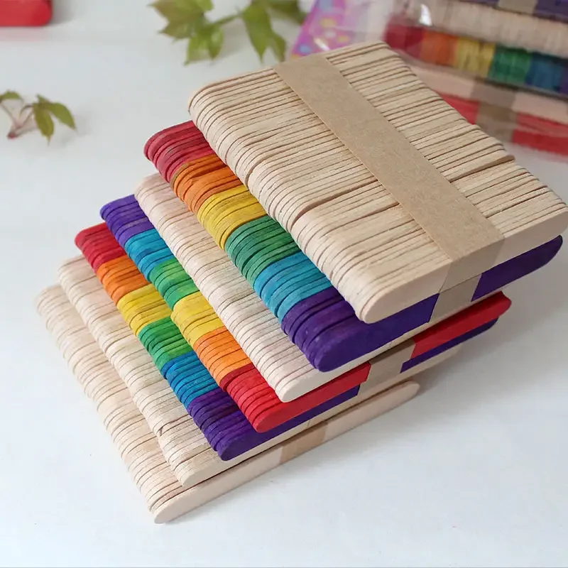 Wholesale 50pcs Pack Craft Wooden Stick Paddle Pop Popsicle Ice Cream Sticks Coffee Stirrers DIY Building Block