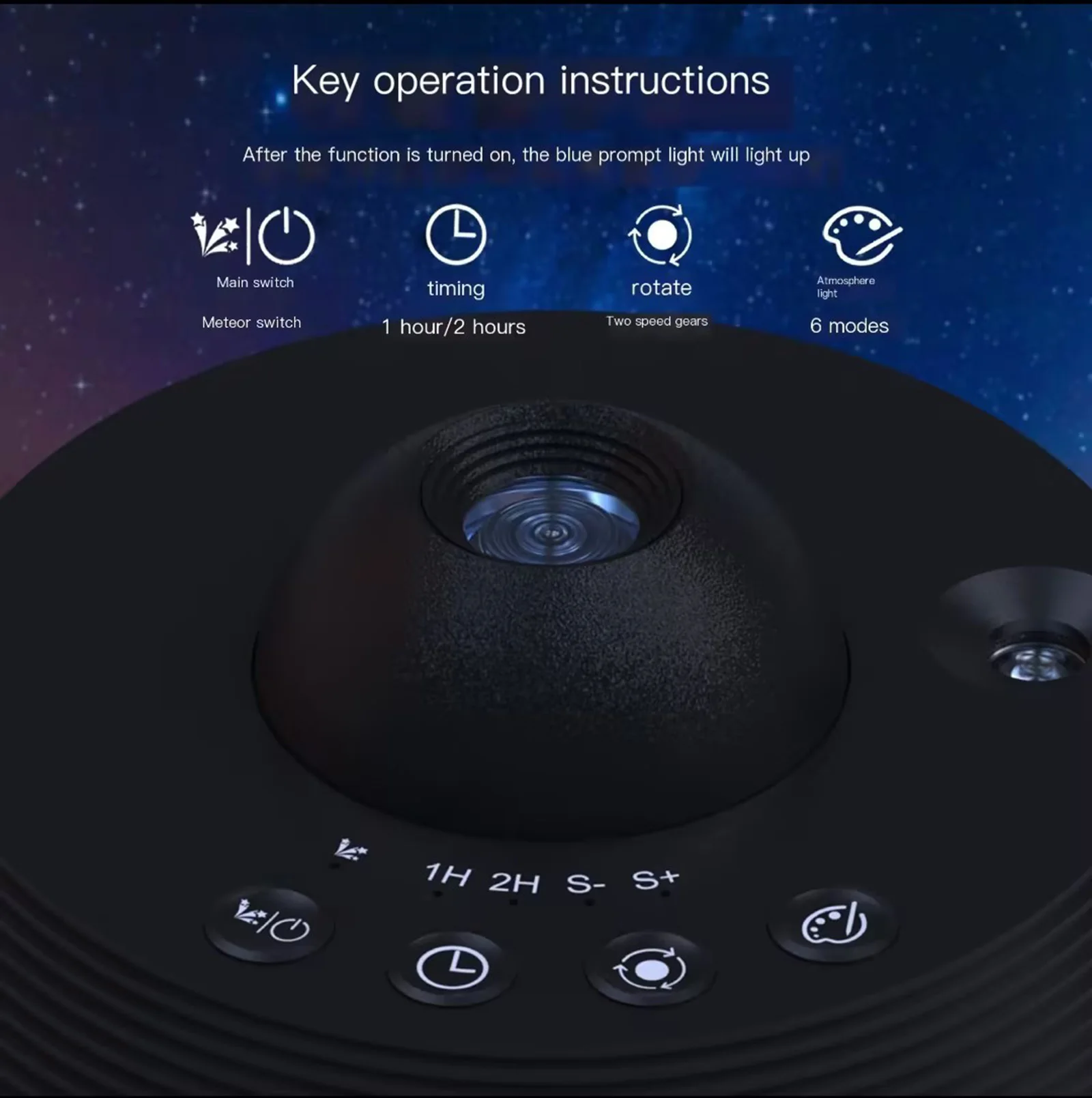 high definition button touch control with ambient light, adjustable focus, and dynamic shooting star sky projection light