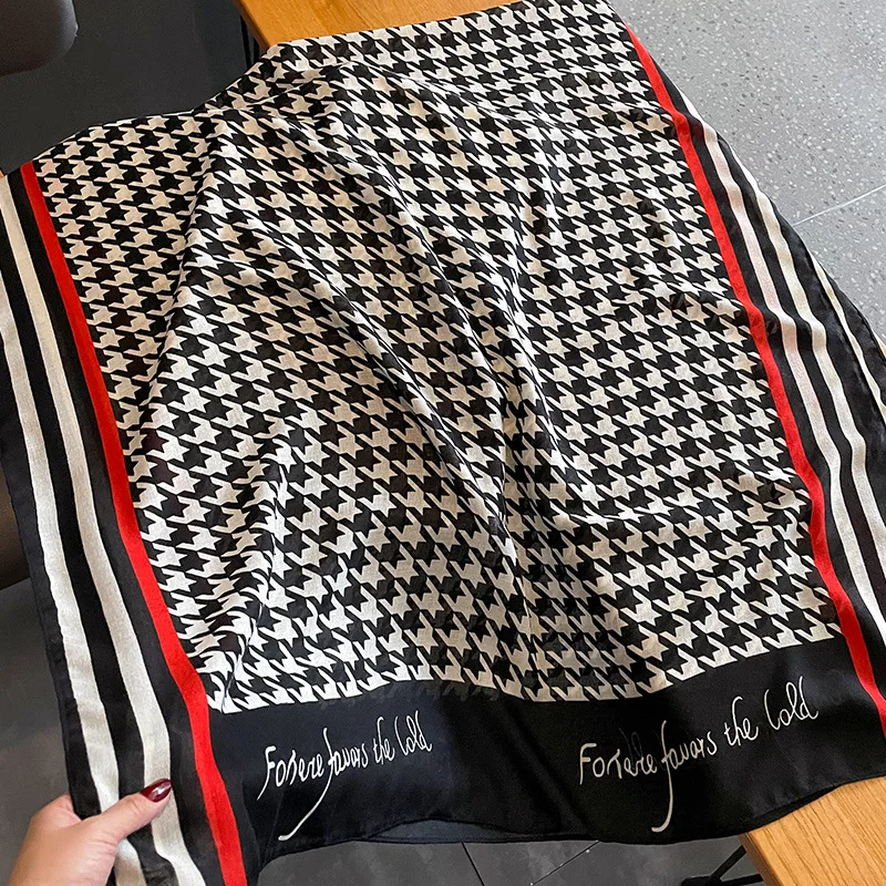 New Design Fashion Letter Printed Long Large Cotton Scarves For Women Luxury Houndstooth Pattern Viscose Shawls Muslim Hijabs