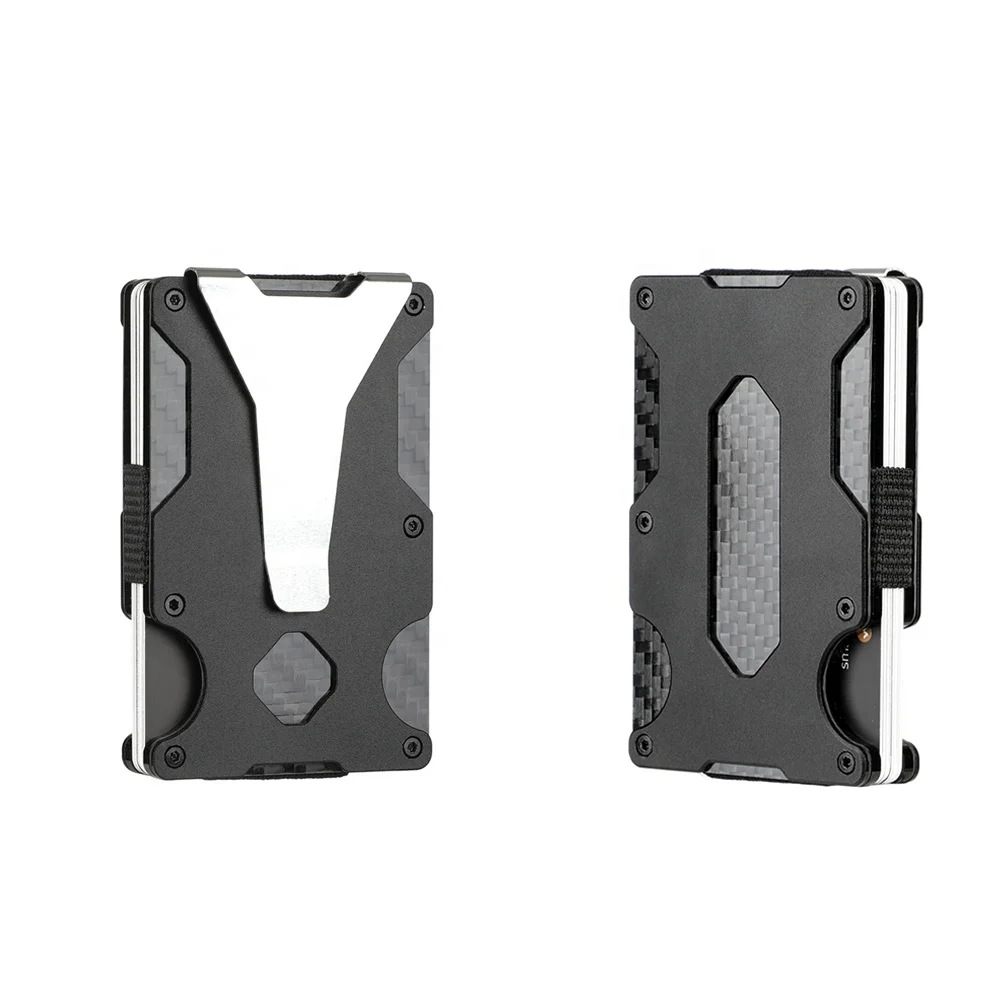 2021 New Ultra-thin Metal  Credit Card Holder Black Tiny Front Pocket Cardholder Wallet Man Card Holder Wallet with clip