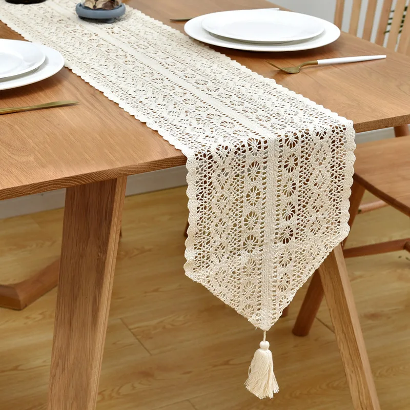 American country hand crochet table flag strip table napkin coffee  tablecloth  cotton linen literary table runner
