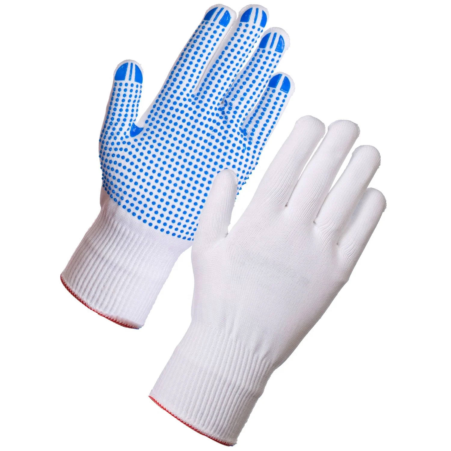 Sanjian Manufacturer Wholesale Blue Color White Cotton Knitted Glove with PVC Dots