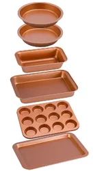 Non-stick Bakeware Set Baking Sheet Set Ceramic Copper Coating Cookie Sheet Set with Silicone Handles