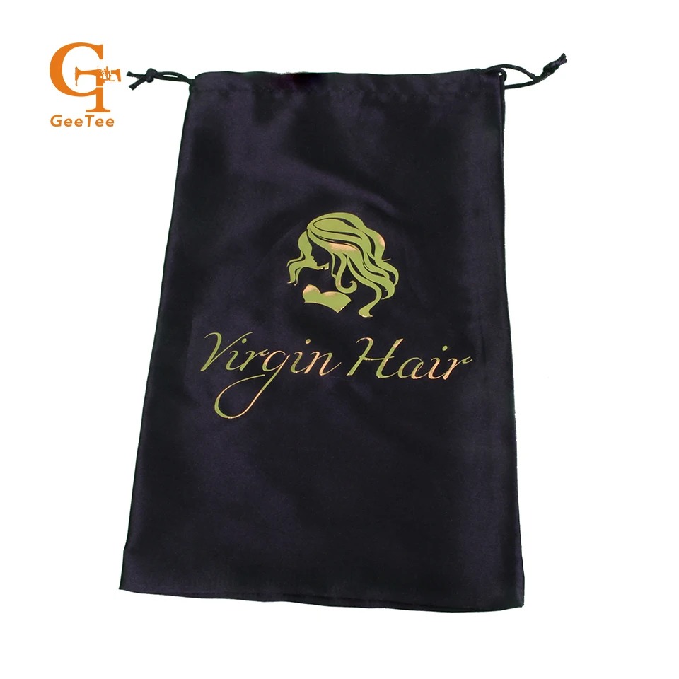 Упаковочные пакеты для париков с индивидуальным принтом, логотип из золотой фольги, натуральные волосы для наращивания, пакет, атласные пакеты для париков