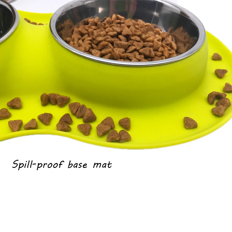 Двойная миска для кормления домашних животных, миски из нержавеющей стали для воды и еды с нескользящим силиконовым ковриком для кошек, собак, щенков