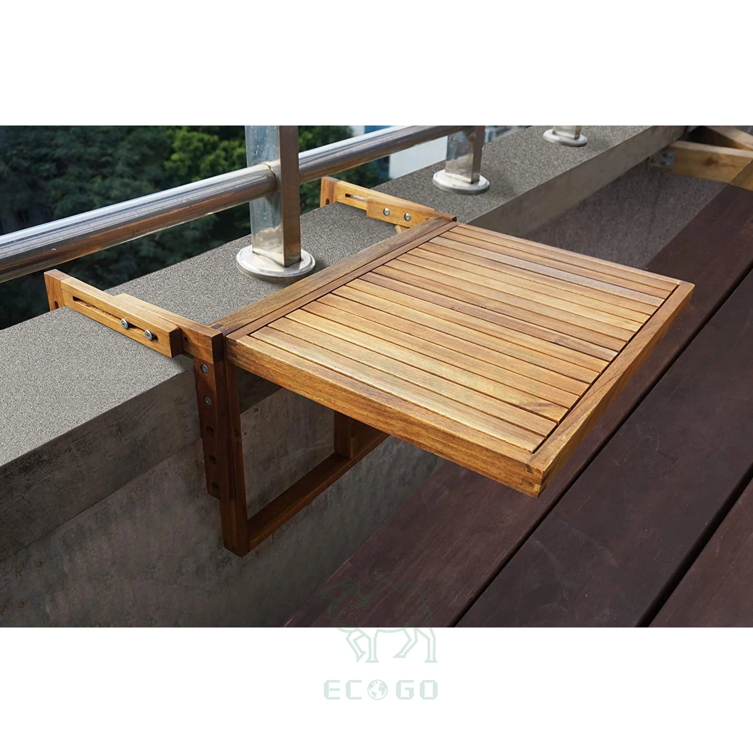 wall mount Adjustable portable bamboo folding balcony hanging table