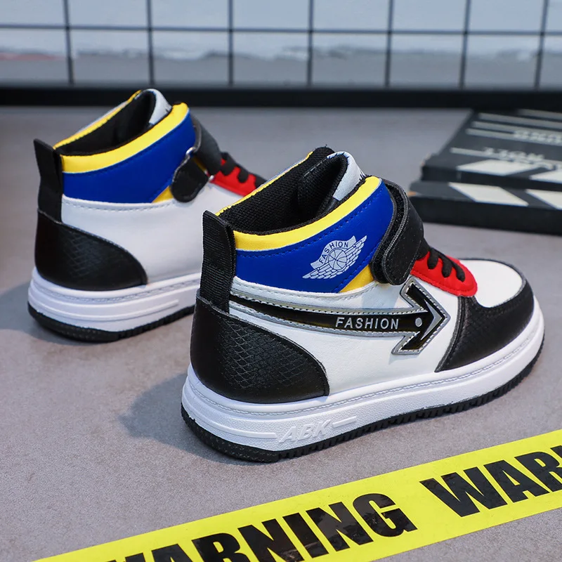 wholesale leather high top designer sneaker children school walking shoes boys casual sport shoes for daily life