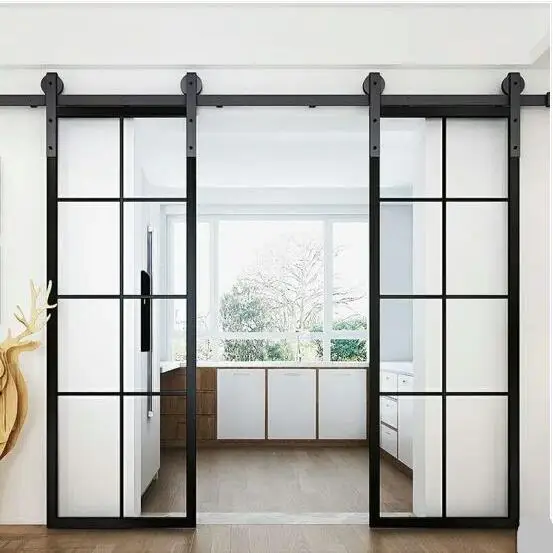 Premium Ameica/Europea Style Quality Smooth Iron Barn Doors  Powder Coating Steel Sliding Window and Doors with Screen