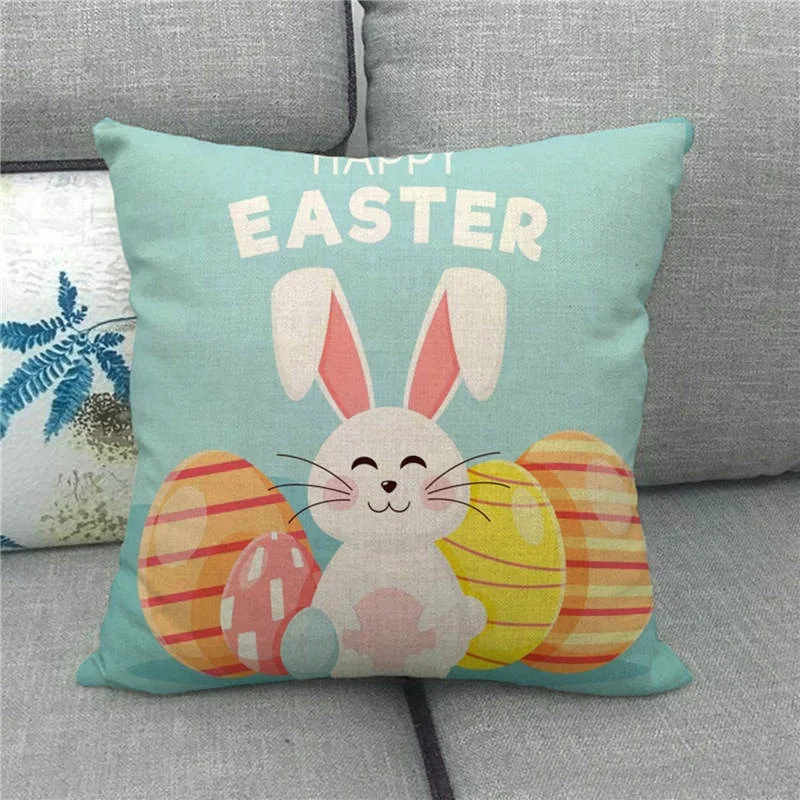 Amazon hot selling easter egg happy bunny linen pillow sofa cushion wholesale