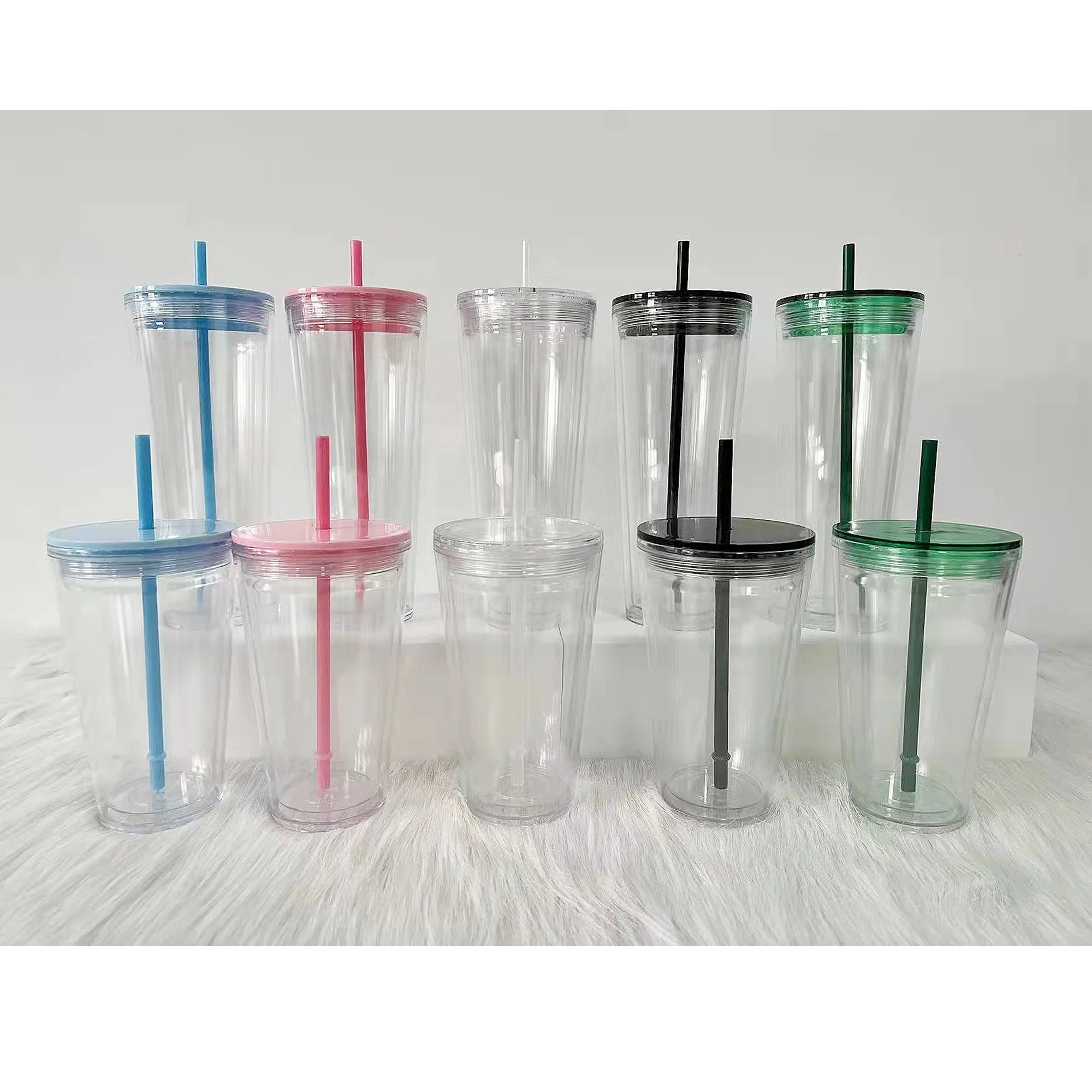 Wholesale 16oz 24oz Pink Black Green Double wall clear insulated plastic snowg lobe boba tumbler snowglobe tumbler