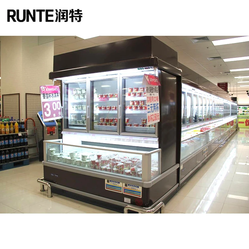 high end supermarket combo cabinet freezer cooler showcase refrigerators with auto defrosting