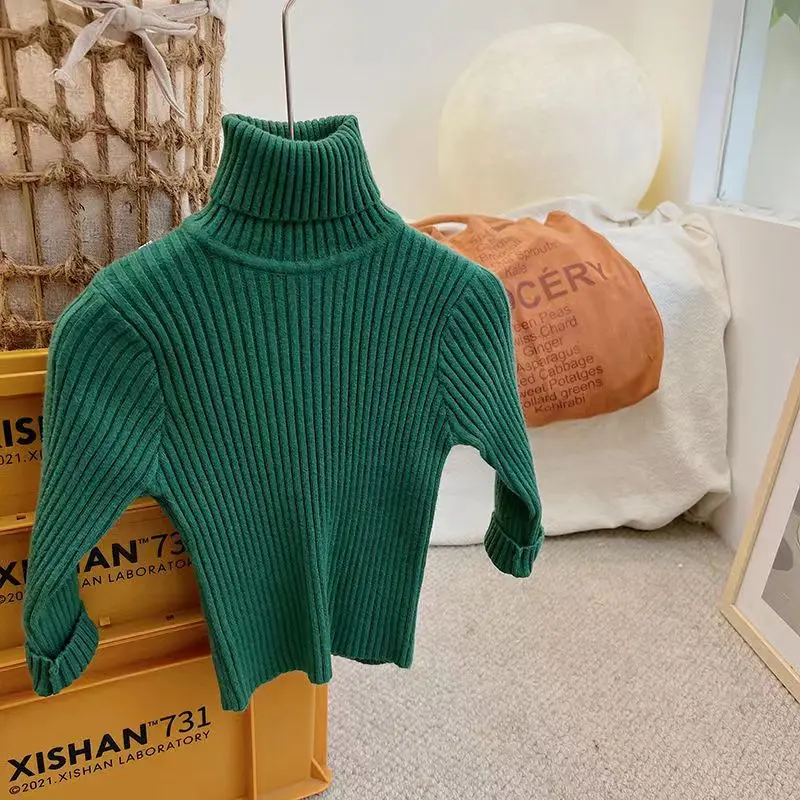 1-6 Years Old Girls Winter Turtleneck Sweater Clothes 2023 Autumn Boys Children Clothing Pullover Knitted Solid Kids Sweaters