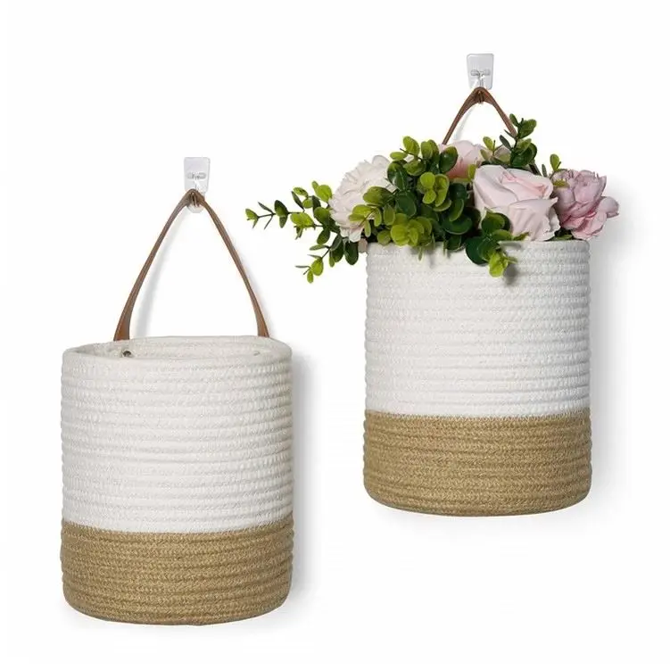 Wall Basket For Plants Cane Bamboo Decor Boho Flat Baskets Handwoven Fruit Colorful Woven Rattan Doll 2 Tiered Jute