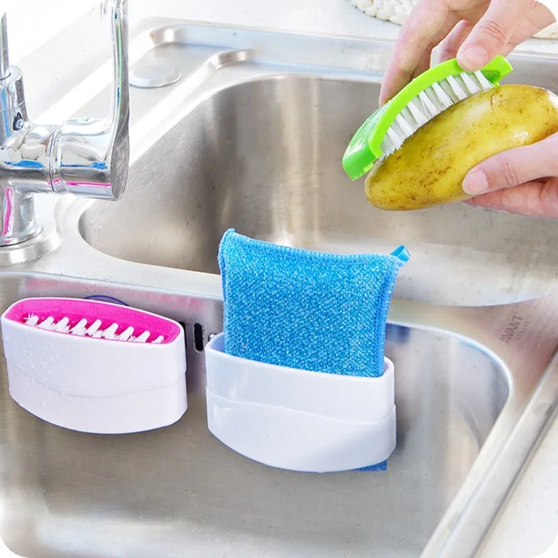 Multi-functional Sucker Cutlery Cleaner Knife Fork Spoon Cleaning Brush for Vegetable Fruit Kitchen Clean Helper