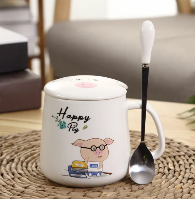 Розовая девушка сердце мультфильм Милая кружка керамическая пара кофе поросенок для носа 350 мл чашка