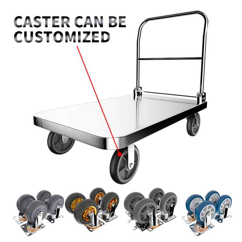 Custom wheels trolley factory Wholesale High Quality 600kg Hand Trolley Industrial plastic Foldable Platform Truck