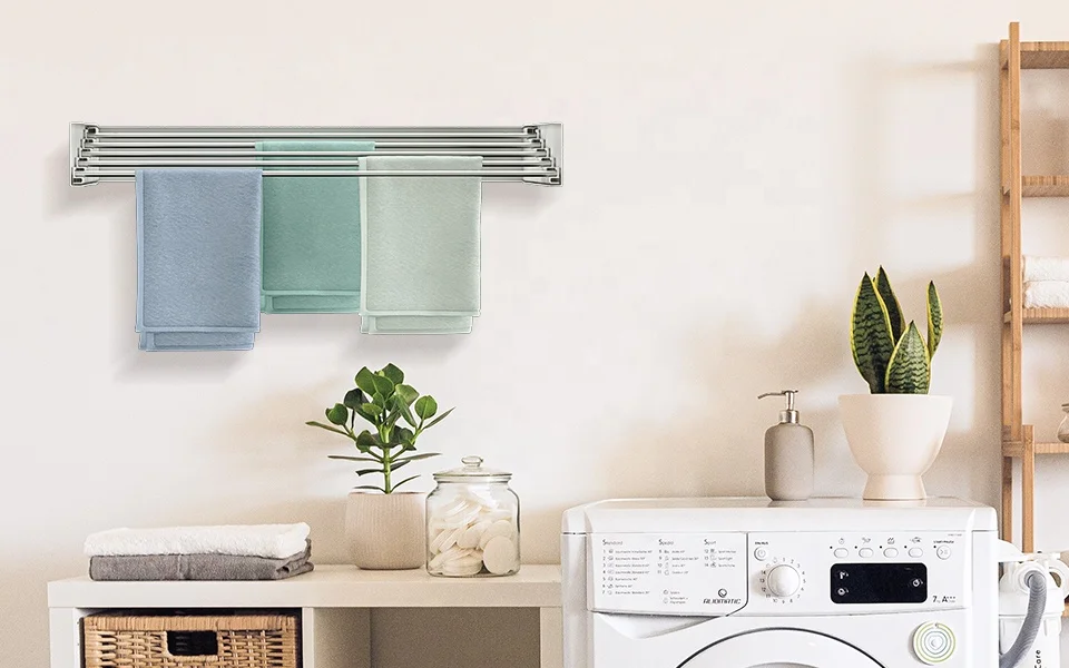 Soyoung NEW Compact Wall Mounted Metal Black White Towel Racks Laundry Clothes Drying Rack For Home