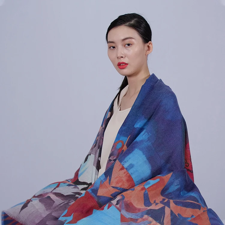 
Fashion Blue Cashmere Scarf Sunday Shawl Pleated Scarf Plated Shawl Schal 