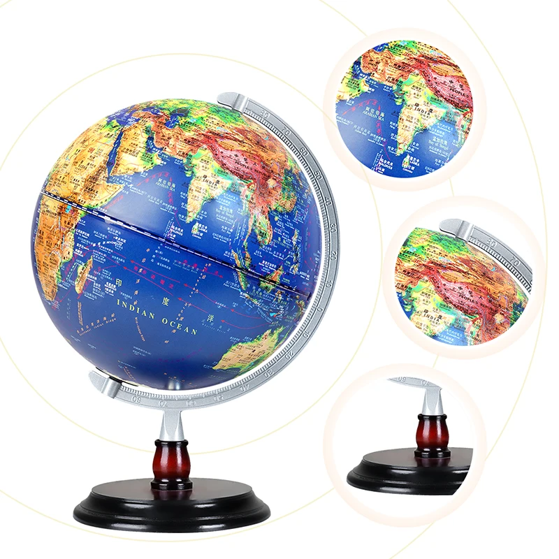 8 inch 20cm rotation wood base wholesale night lamp LED illuminated teaching Education demo home office world map earth globe