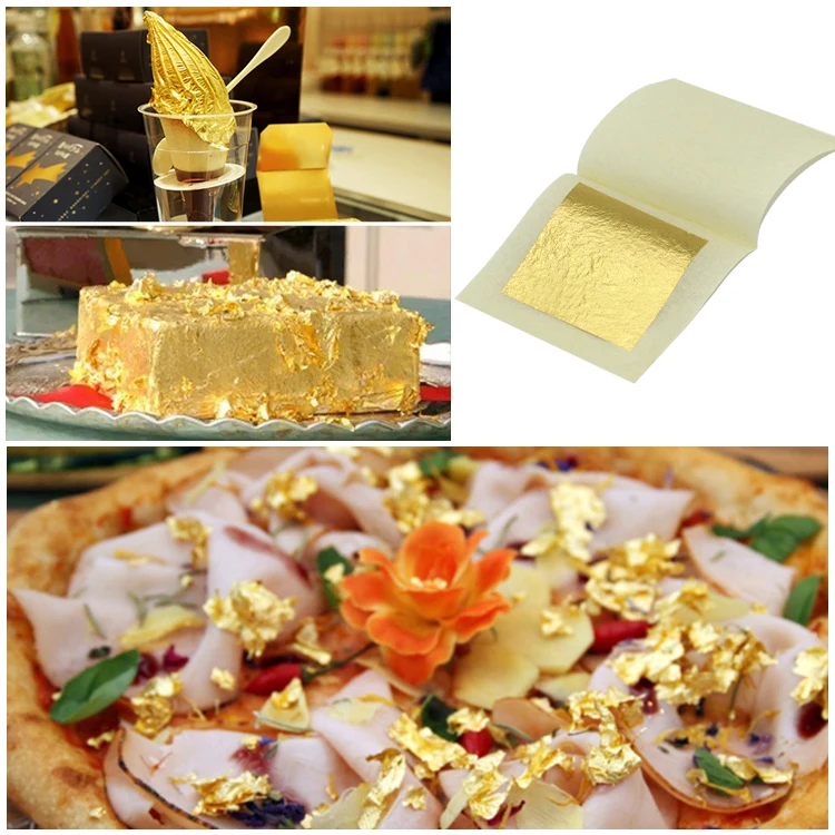 Wholesale 4.3*4.3cm 24K Edible Gold Leaf Sheet For food,Cakes,chocolate,and dessert Decoration