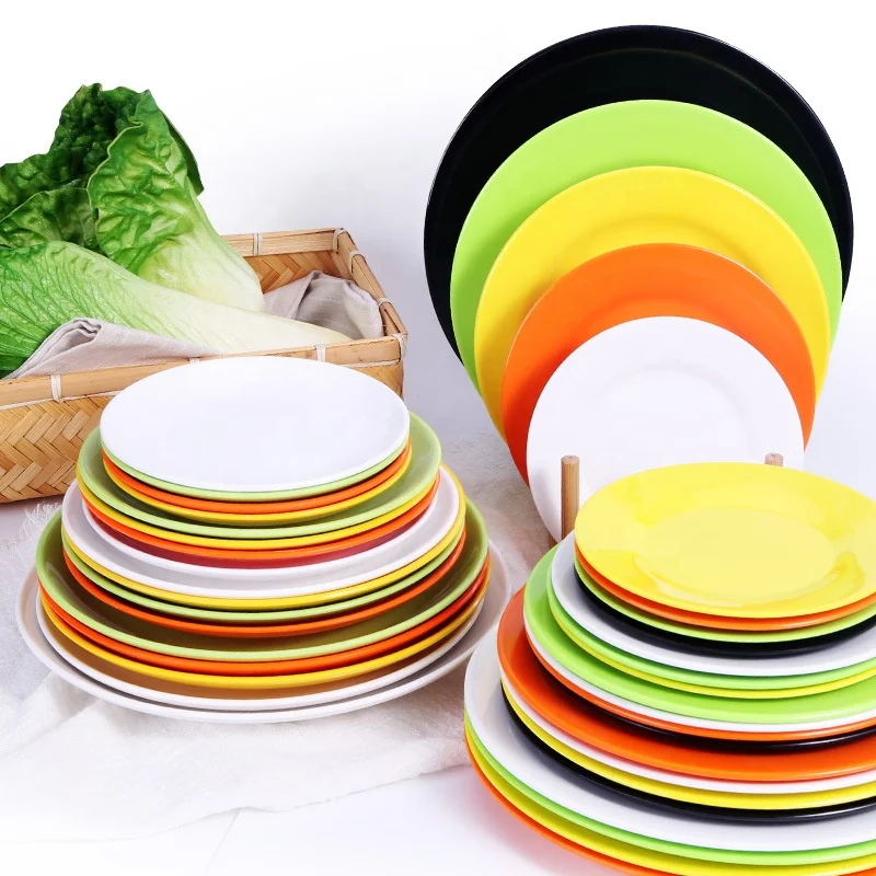 Round Pure color Dinner Plate Melamine Salad Steak Snack Plate Hotel Restaurant Kitchen Tableware